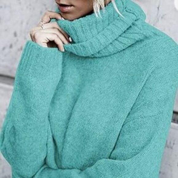 New Lake Blue Oversized Turtleneck Pullover Sweater - Picture 1 of 5